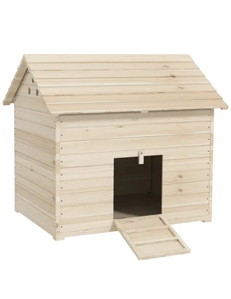 PawHut Wooden Duck House Poultry Coop for 2-4 Ducks with Openable Roof Raised Feet Air Holes Natural