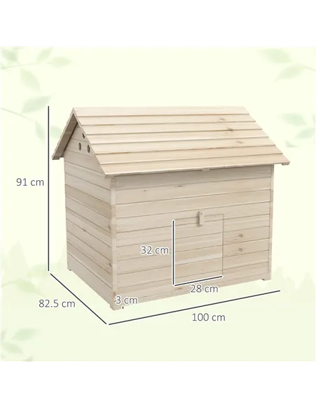 PawHut Wooden Duck House Poultry Coop for 2-4 Ducks with Openable Roof Raised Feet Air Holes Natural