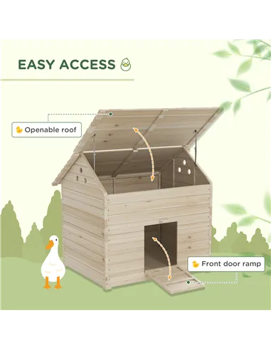 PawHut Wooden Duck House Poultry Coop for 2-4 Ducks with Openable Roof Raised Feet Air Holes Natural