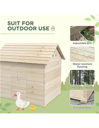 PawHut Wooden Duck House Poultry Coop for 2-4 Ducks with Openable Roof Raised Feet Air Holes Natural