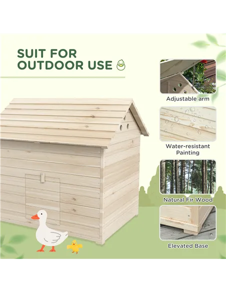 PawHut Wooden Duck House Poultry Coop for 2-4 Ducks with Openable Roof Raised Feet Air Holes Natural