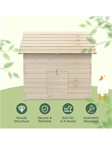 PawHut Wooden Duck House Poultry Coop for 2-4 Ducks with Openable Roof Raised Feet Air Holes Natural