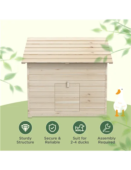 PawHut Wooden Duck House Poultry Coop for 2-4 Ducks with Openable Roof Raised Feet Air Holes Natural