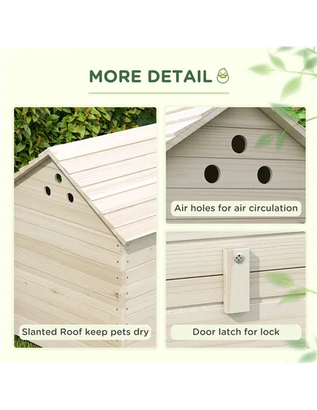 PawHut Wooden Duck House Poultry Coop for 2-4 Ducks with Openable Roof Raised Feet Air Holes Natural