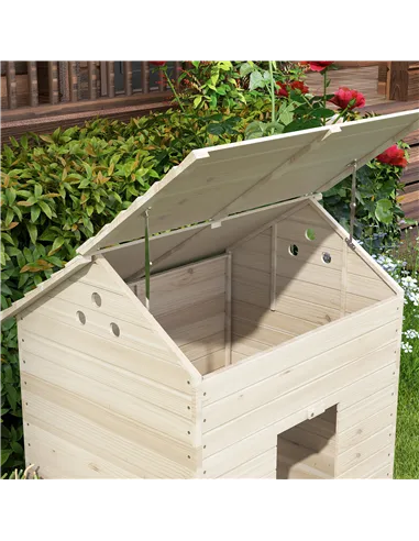 PawHut Wooden Duck House Poultry Coop for 2-4 Ducks with Openable Roof Raised Feet Air Holes Natural