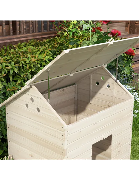 PawHut Wooden Duck House Poultry Coop for 2-4 Ducks with Openable Roof Raised Feet Air Holes Natural