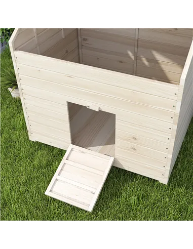 PawHut Wooden Duck House Poultry Coop for 2-4 Ducks with Openable Roof Raised Feet Air Holes Natural
