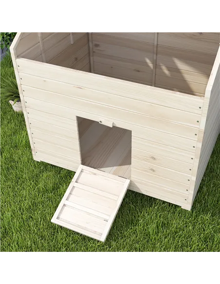 PawHut Wooden Duck House Poultry Coop for 2-4 Ducks with Openable Roof Raised Feet Air Holes Natural
