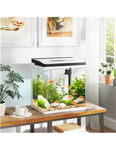 PawHut 28L Glass Aquarium Fish Tank with Filter, LED Lighting, for Betta, Guppy, Mini Parrot Fish, Shrimp, 38 x 26 x 39.5cm 2