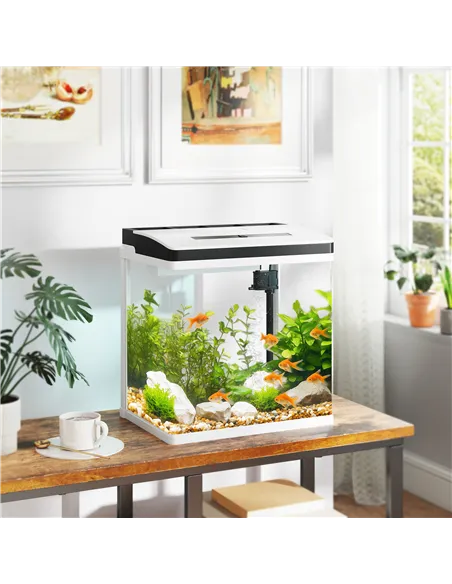 PawHut 28L Glass Aquarium Fish Tank with Filter, LED Lighting, for Betta, Guppy, Mini Parrot Fish, Shrimp, 38 x 26 x 39.5cm