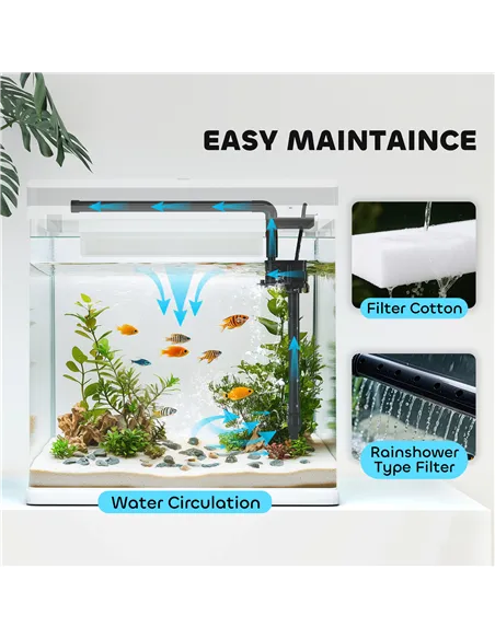 PawHut 28L Glass Aquarium Fish Tank with Filter, LED Lighting, for Betta, Guppy, Mini Parrot Fish, Shrimp, 38 x 26 x 39.5cm