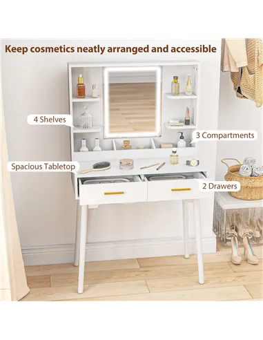 HOMCOM Elegant Dressing Table, with LED Mirror - White