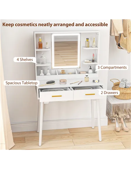HOMCOM Elegant Dressing Table, with LED Mirror - White