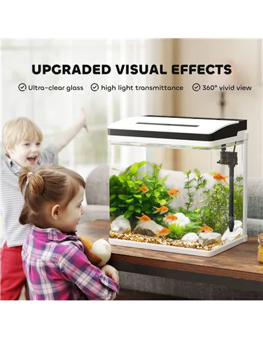 PawHut 28L Glass Aquarium Fish Tank with Filter, LED Lighting, for Betta, Guppy, Mini Parrot Fish, Shrimp, 38 x 26 x 39.5cm