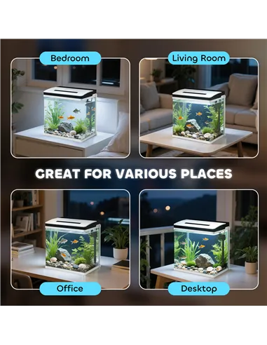 PawHut 28L Glass Aquarium Fish Tank with Filter, LED Lighting, for Betta, Guppy, Mini Parrot Fish, Shrimp, 38 x 26 x 39.5cm