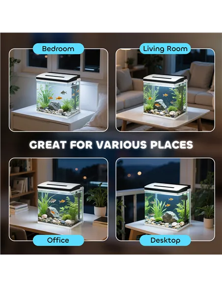 PawHut 28L Glass Aquarium Fish Tank with Filter, LED Lighting, for Betta, Guppy, Mini Parrot Fish, Shrimp, 38 x 26 x 39.5cm