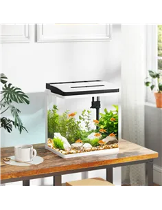 PawHut 13L Glass Aquarium Fish Tank with Filter, LED Lighting, for Betta, Guppy, Mini Parrot Fish, Shrimp, 29 x 20 x 30.5cm 2