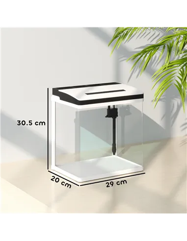 PawHut 13L Glass Aquarium Fish Tank with Filter, LED Lighting, for Betta, Guppy, Mini Parrot Fish, Shrimp, 29 x 20 x 30.5cm