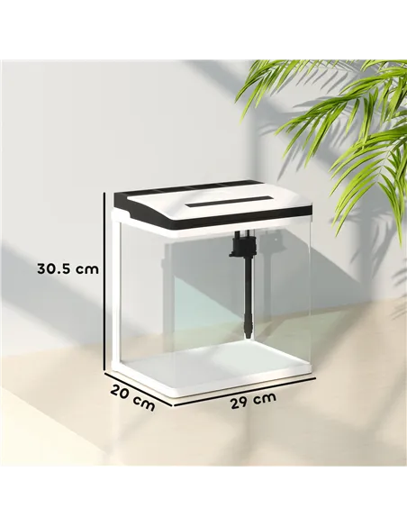 PawHut 13L Glass Aquarium Fish Tank with Filter, LED Lighting, for Betta, Guppy, Mini Parrot Fish, Shrimp, 29 x 20 x 30.5cm