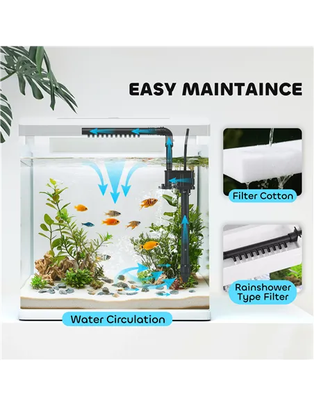PawHut 13L Glass Aquarium Fish Tank with Filter, LED Lighting, for Betta, Guppy, Mini Parrot Fish, Shrimp, 29 x 20 x 30.5cm