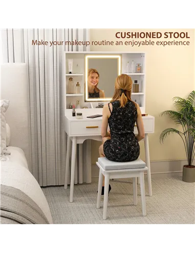 HOMCOM Elegant Dressing Table, with LED Mirror - White