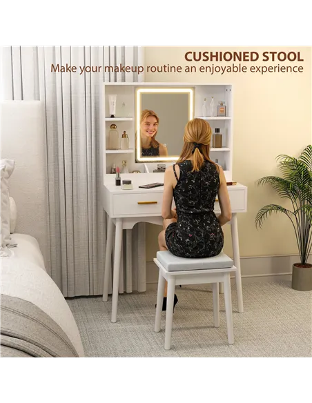 HOMCOM Elegant Dressing Table, with LED Mirror - White