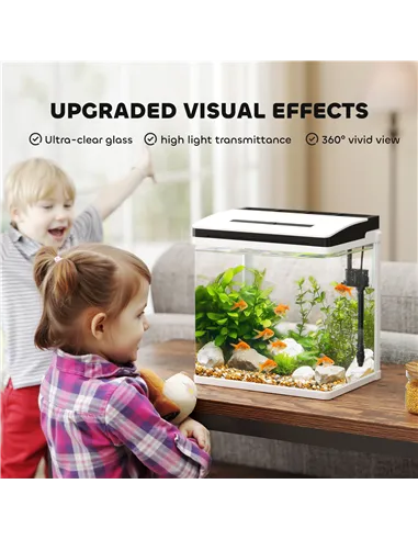 PawHut 13L Glass Aquarium Fish Tank with Filter, LED Lighting, for Betta, Guppy, Mini Parrot Fish, Shrimp, 29 x 20 x 30.5cm