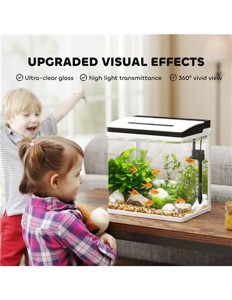 PawHut 13L Glass Aquarium Fish Tank with Filter, LED Lighting, for Betta, Guppy, Mini Parrot Fish, Shrimp, 29 x 20 x 30.5cm