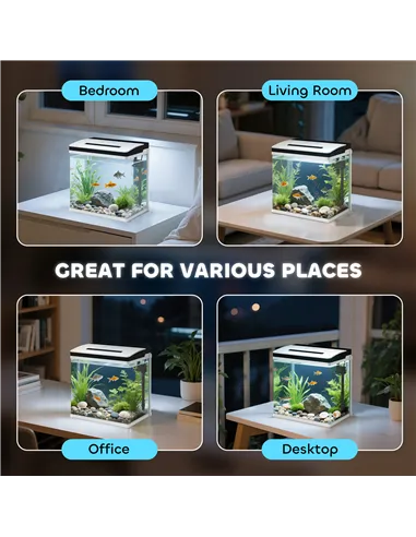 PawHut 13L Glass Aquarium Fish Tank with Filter, LED Lighting, for Betta, Guppy, Mini Parrot Fish, Shrimp, 29 x 20 x 30.5cm