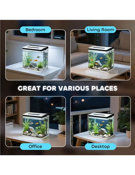 PawHut 13L Glass Aquarium Fish Tank with Filter, LED Lighting, for Betta, Guppy, Mini Parrot Fish, Shrimp, 29 x 20 x 30.5cm