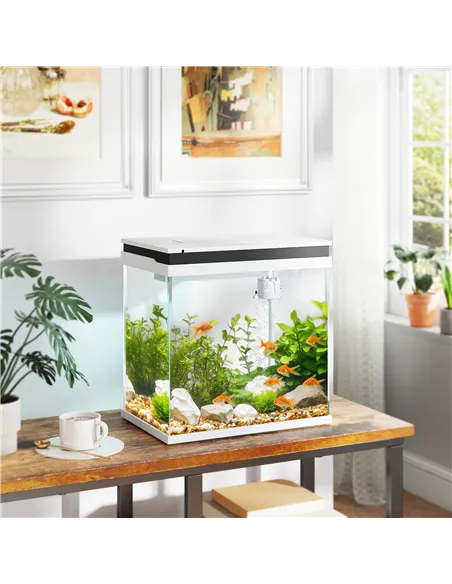 PawHut 26L Glass Fish Tank With Filter System, LED Lights, Water Pump, White
