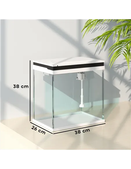 PawHut 26L Glass Fish Tank With Filter System, LED Lights, Water Pump, White