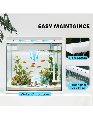 PawHut 26L Glass Fish Tank With Filter System, LED Lights, Water Pump, White