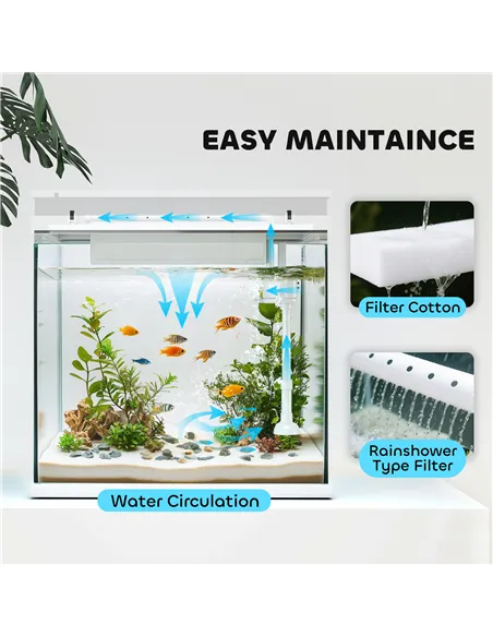PawHut 26L Glass Fish Tank With Filter System, LED Lights, Water Pump, White