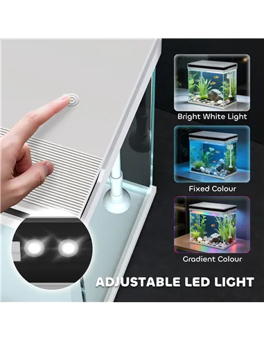 PawHut 26L Glass Fish Tank With Filter System, LED Lights, Water Pump, White