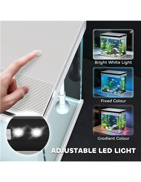 PawHut 26L Glass Fish Tank With Filter System, LED Lights, Water Pump, White