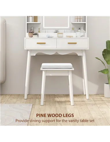 HOMCOM Elegant Dressing Table, with LED Mirror - White