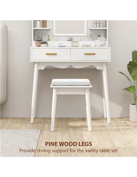 HOMCOM Elegant Dressing Table, with LED Mirror - White