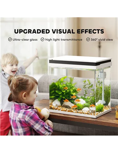 PawHut 26L Glass Fish Tank With Filter System, LED Lights, Water Pump, White