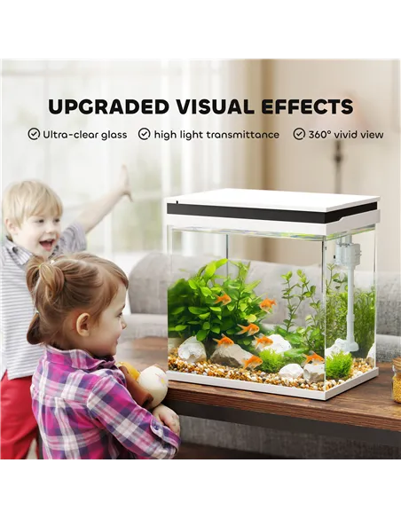PawHut 26L Glass Fish Tank With Filter System, LED Lights, Water Pump, White