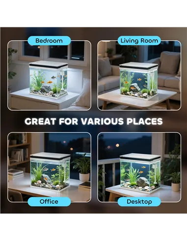 PawHut 26L Glass Fish Tank With Filter System, LED Lights, Water Pump, White