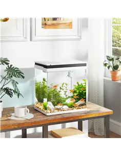 PawHut 14L Glass Fish Tank With Filter System, LED Lights, Water Pump, White 2