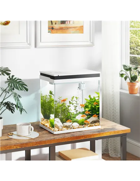 PawHut 14L Glass Fish Tank With Filter System, LED Lights, Water Pump, White