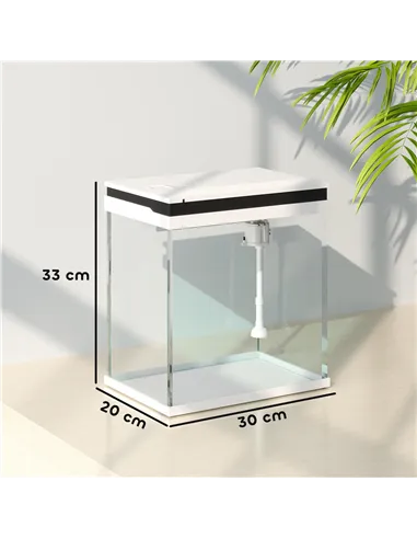 PawHut 14L Glass Fish Tank With Filter System, LED Lights, Water Pump, White