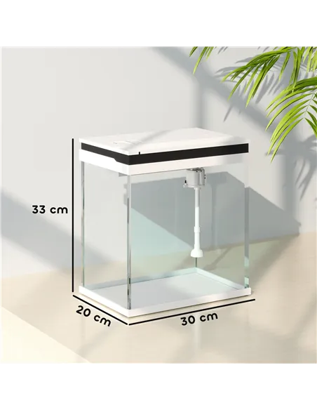PawHut 14L Glass Fish Tank With Filter System, LED Lights, Water Pump, White