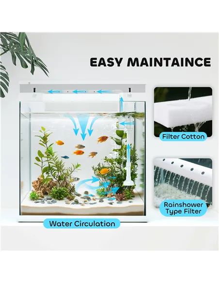 PawHut 14L Glass Fish Tank With Filter System, LED Lights, Water Pump, White