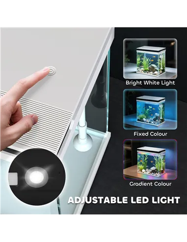 PawHut 14L Glass Fish Tank With Filter System, LED Lights, Water Pump, White