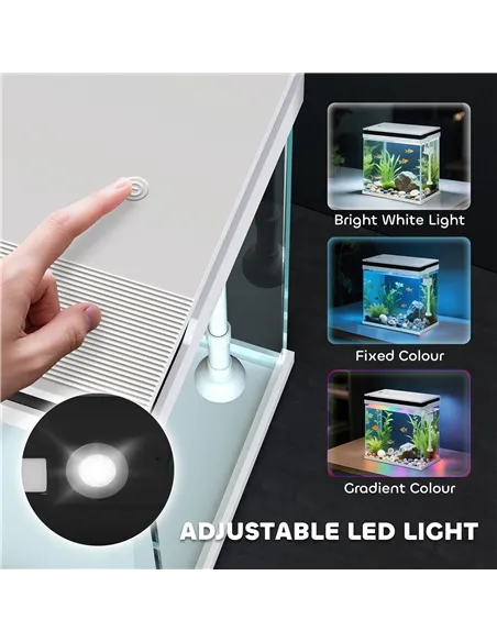 PawHut 14L Glass Fish Tank With Filter System, LED Lights, Water Pump, White