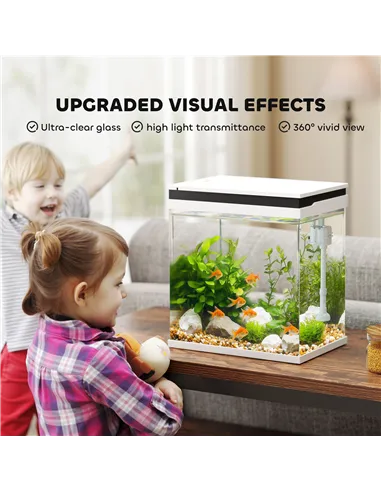 PawHut 14L Glass Fish Tank With Filter System, LED Lights, Water Pump, White