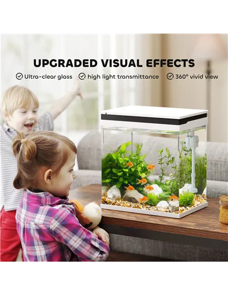 PawHut 14L Glass Fish Tank With Filter System, LED Lights, Water Pump, White
